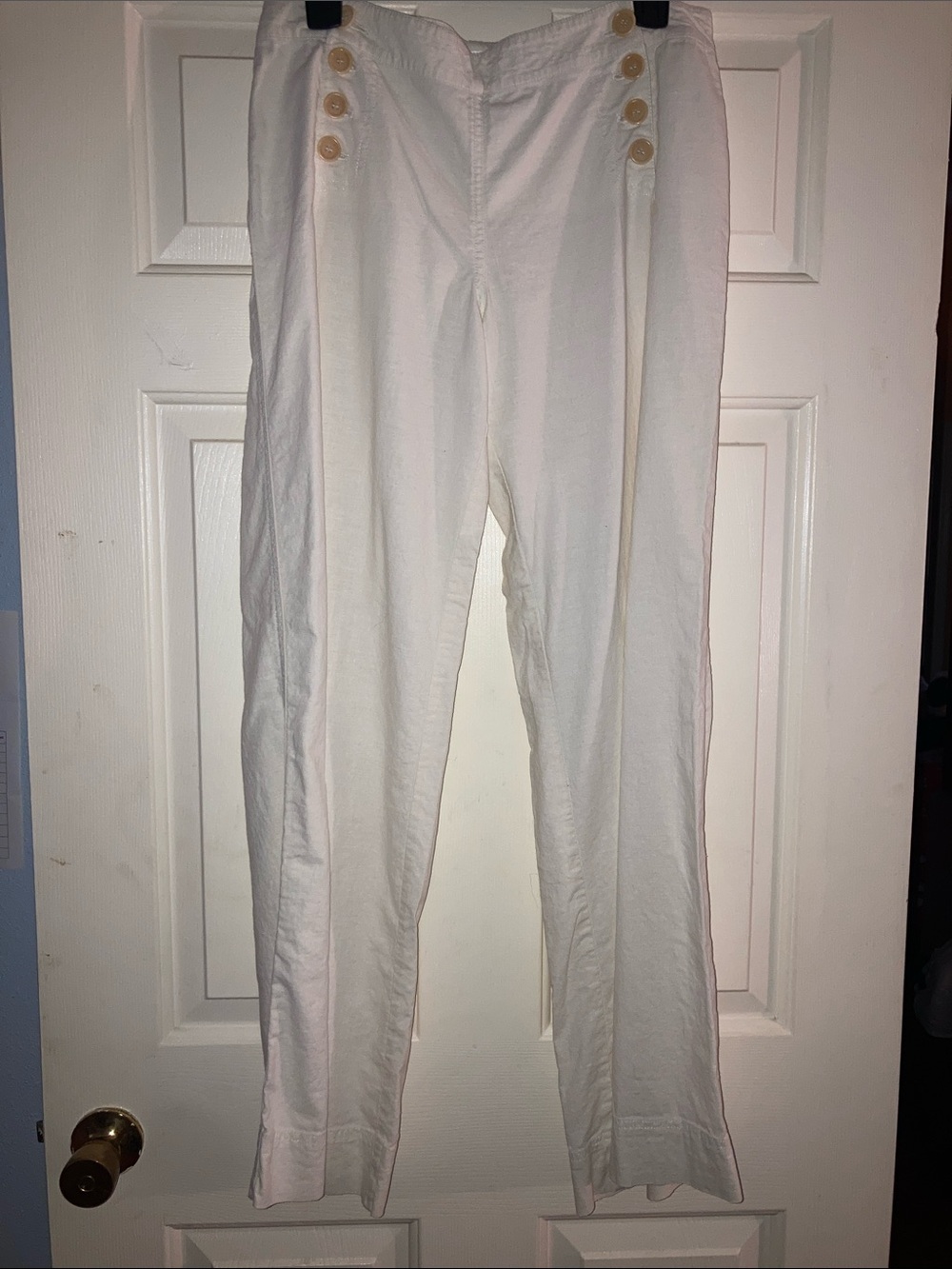 White High-Waist Button-Accent Linen Pants